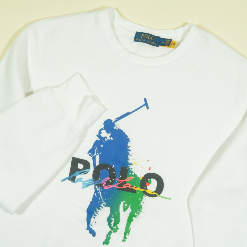 Polo Ralph Lauren Big Pony Sweatshirt Mens M White Pain Splatter Logo Pullover